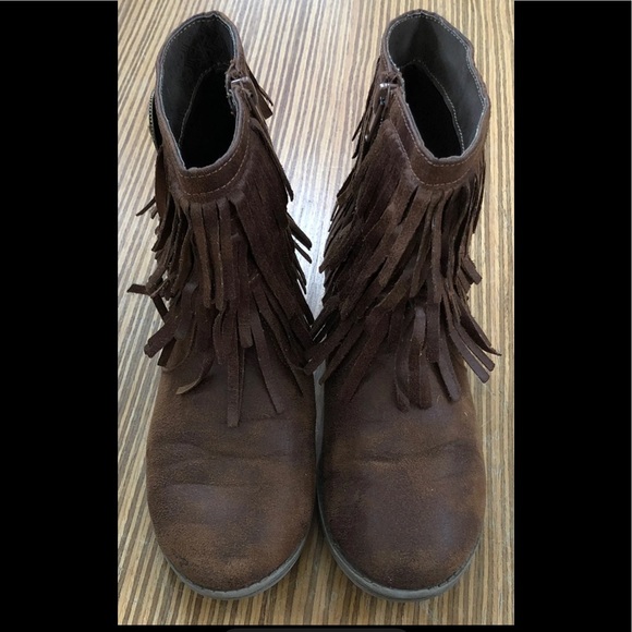 Justice Fringe Brown Western Style Boots Booties - Picture 2 of 8